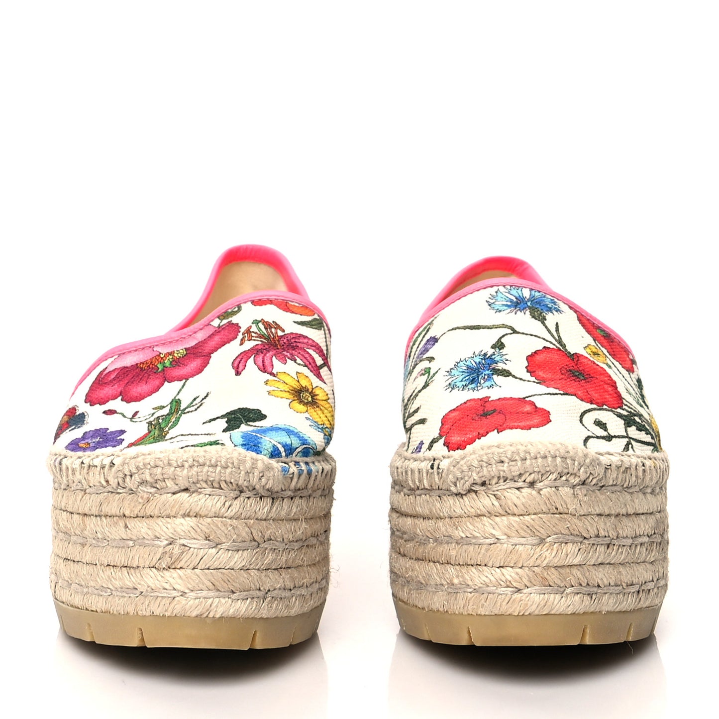 Canvas Flora Print Platform Espadrilles 38 White Multicolor Fuxia