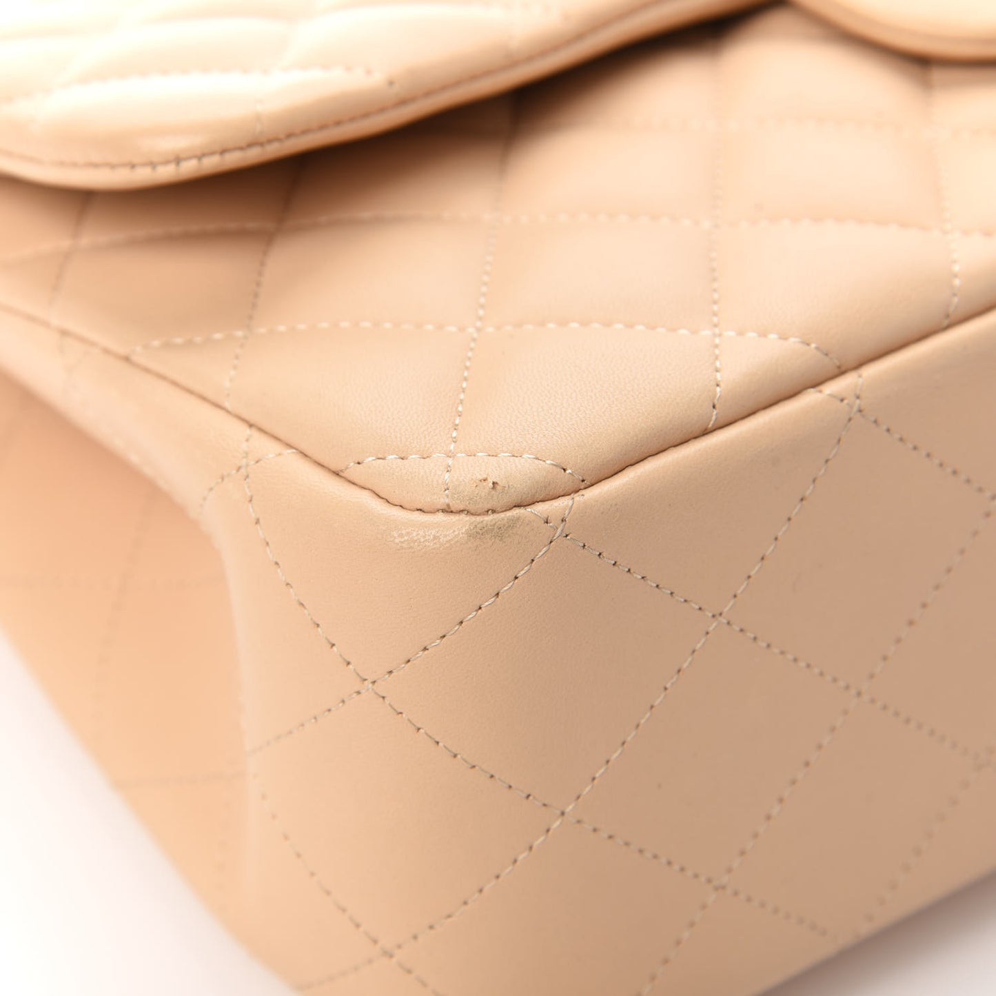 Lambskin Quilted Jumbo Double Flap Beige