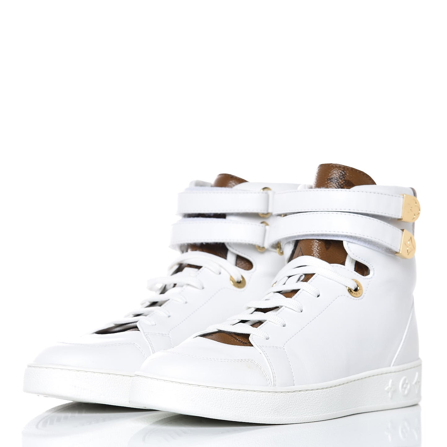 Calfskin Reverse Monogram Boombox High Top Sneakers 38 White