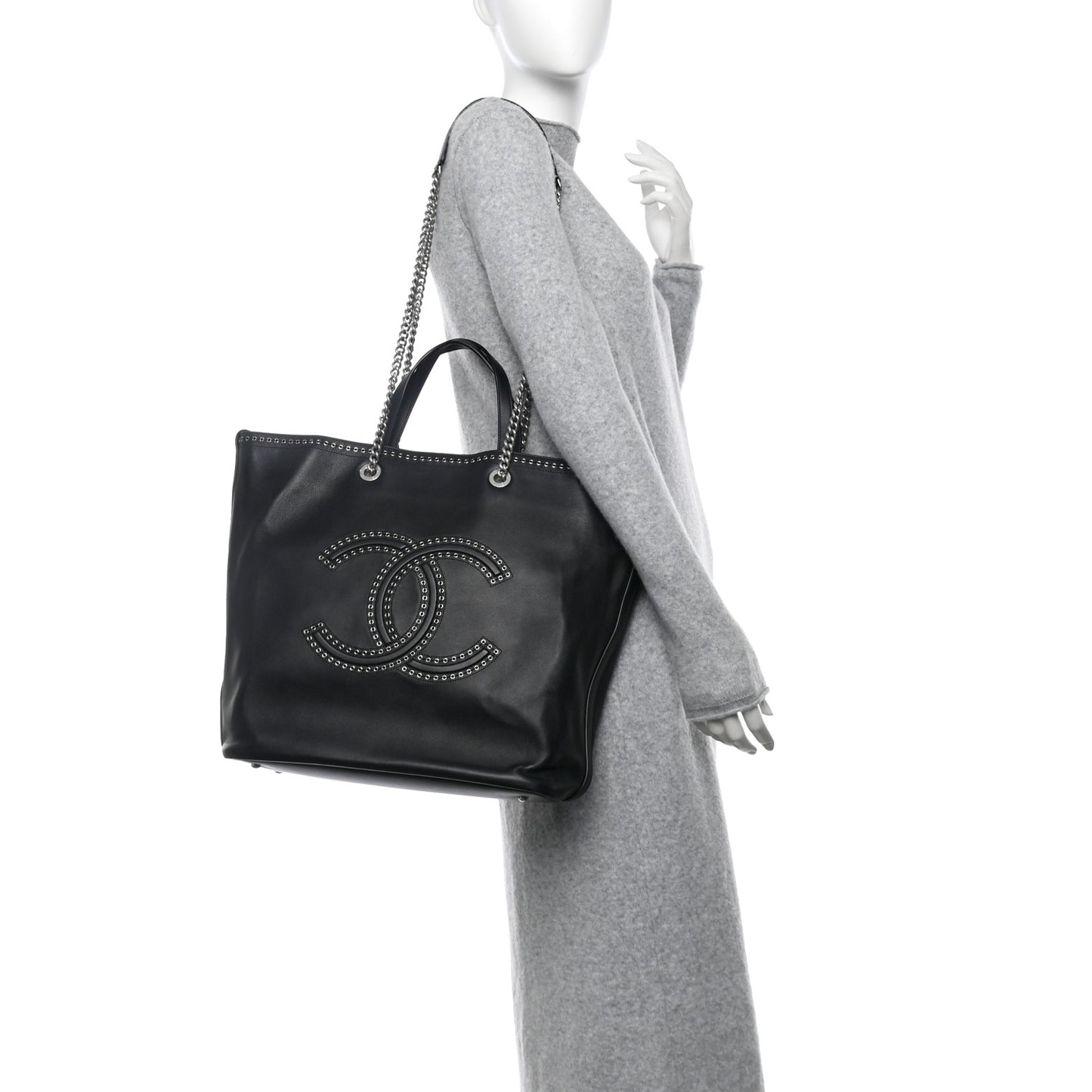 Calfskin Large Coco Eyelets Shopping Tote Black