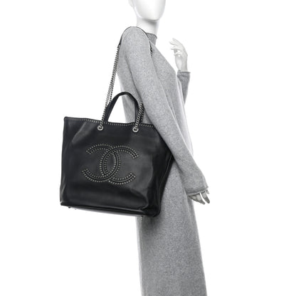 Chanel Calfskin Large Coco Eyelets Shopping Tote Black 2 of 10