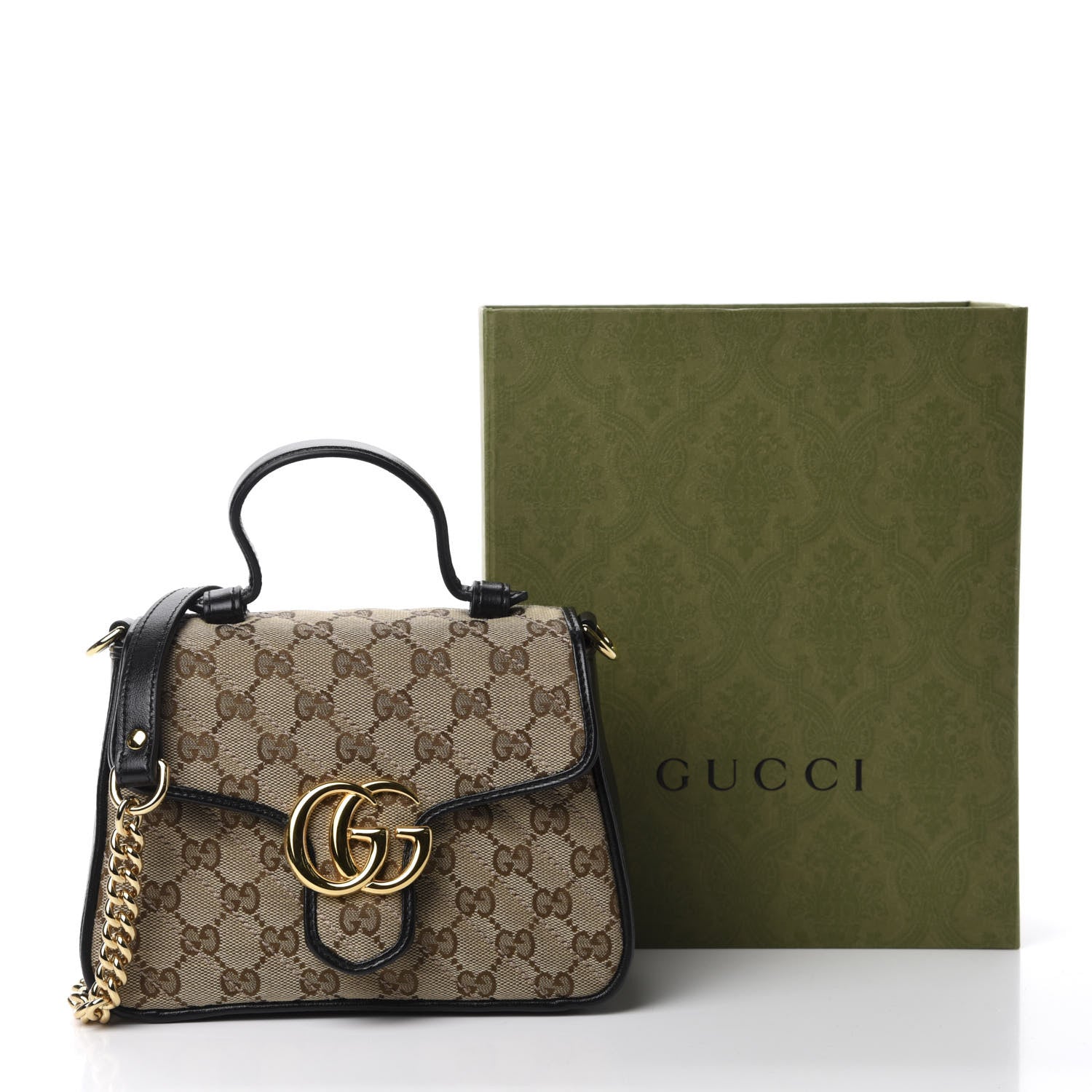 Gucci Monogram Azalea Calfskin Matelasse Diagonal Mini GG Marmont Top Handle Shoulder Bag Beige Ebony Black 11 of 11