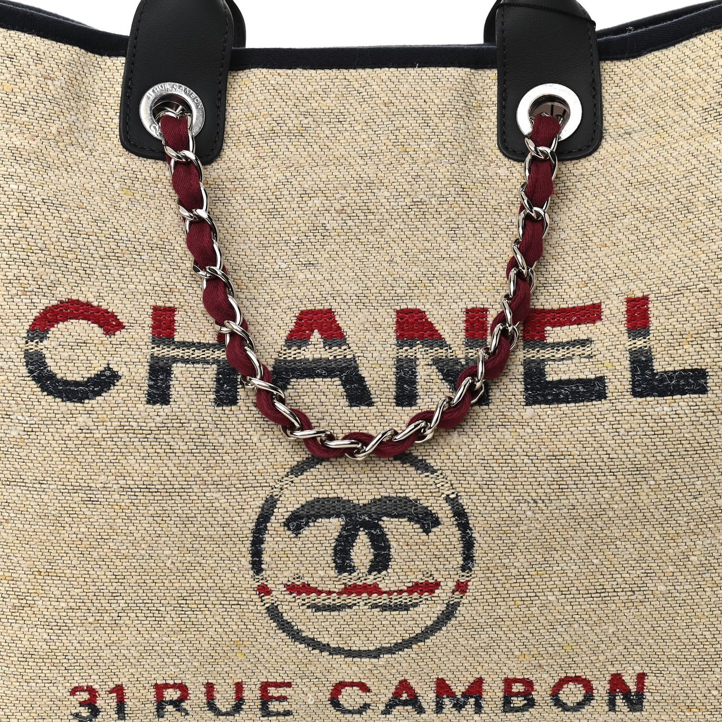 Striped Canvas Large Deauville Tote Beige