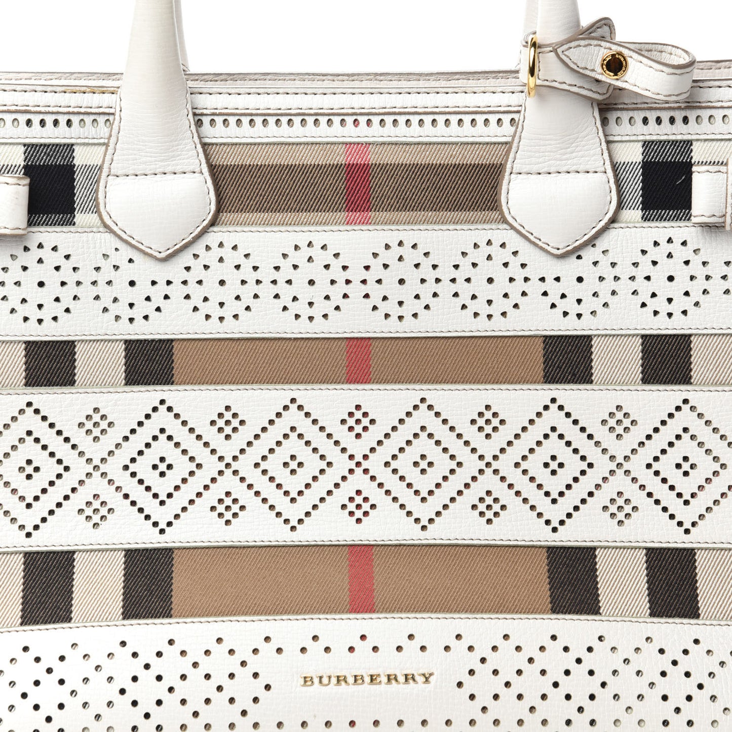 Calfskin House Check Perforated Medium Banner Tote Natural