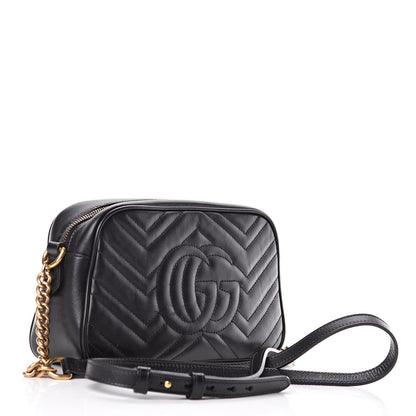 Gucci Calfskin Matelasse Small GG Marmont Chain Shoulder Bag Black 3 of 12