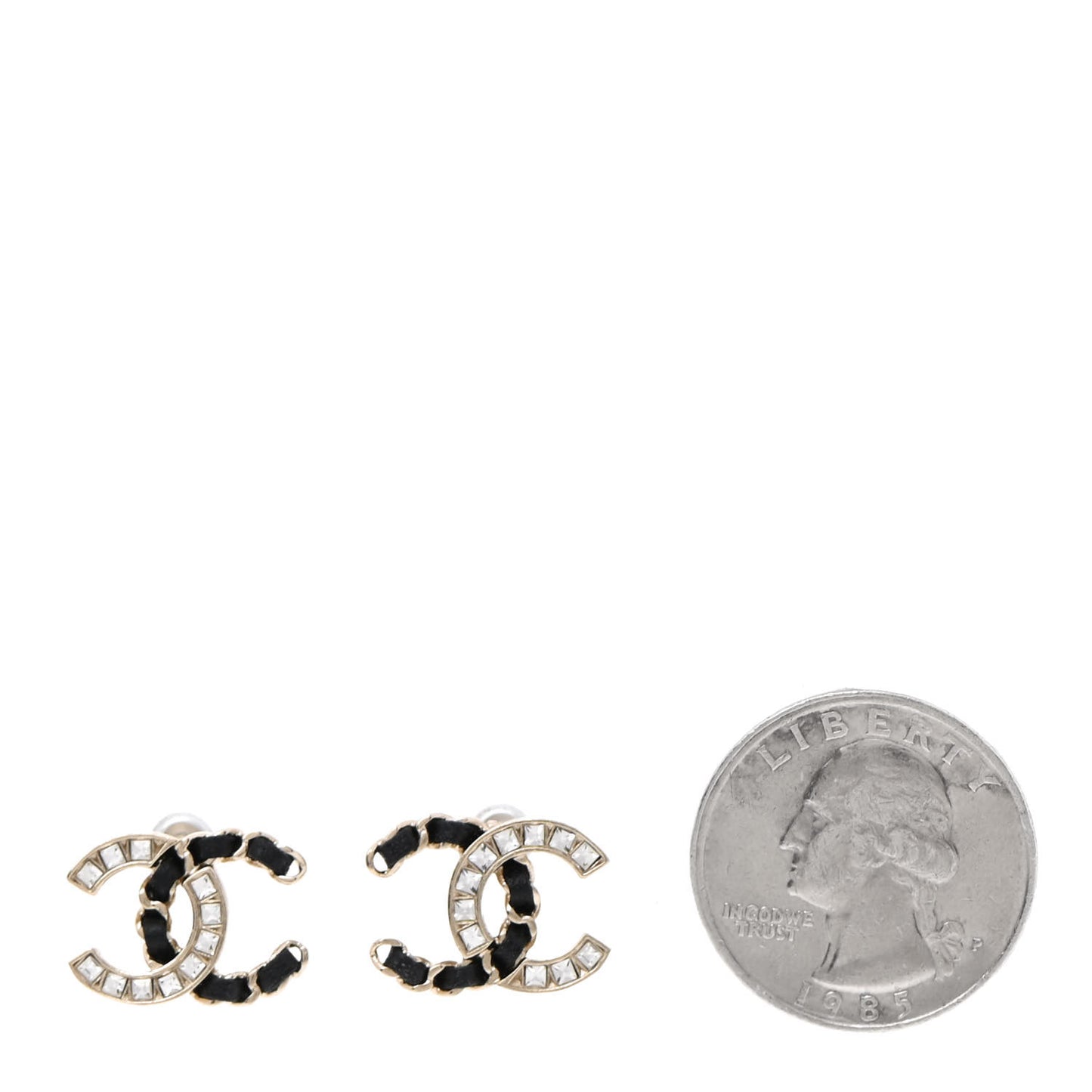 Crystal Baguette Lambskin Chain CC Vintage Allure Stud Earrings Black Gold