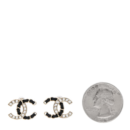 Chanel Crystal Baguette Lambskin Chain CC Vintage Allure Stud Earrings Black Gold 2 of 5