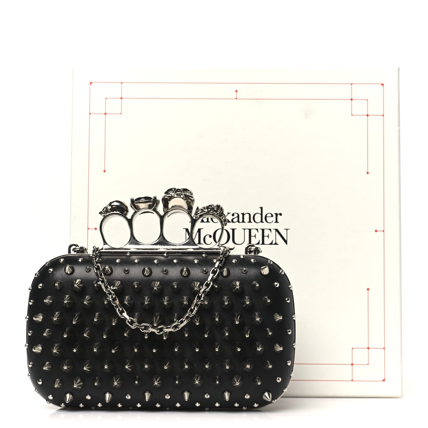 Alexander McQueen Calfskin Spike Studded Knuckle Box Clutch Black 10 of 10