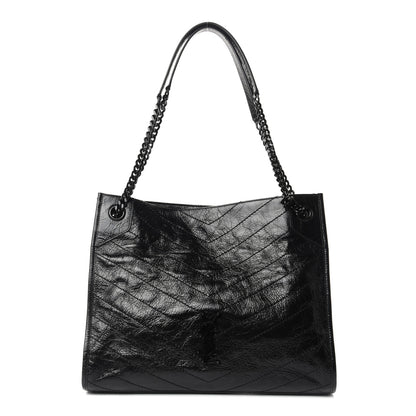 Saint Laurent Crinkled Calfskin Matelasse Monogram Medium Niki Shopper Tote Black 1 of 9