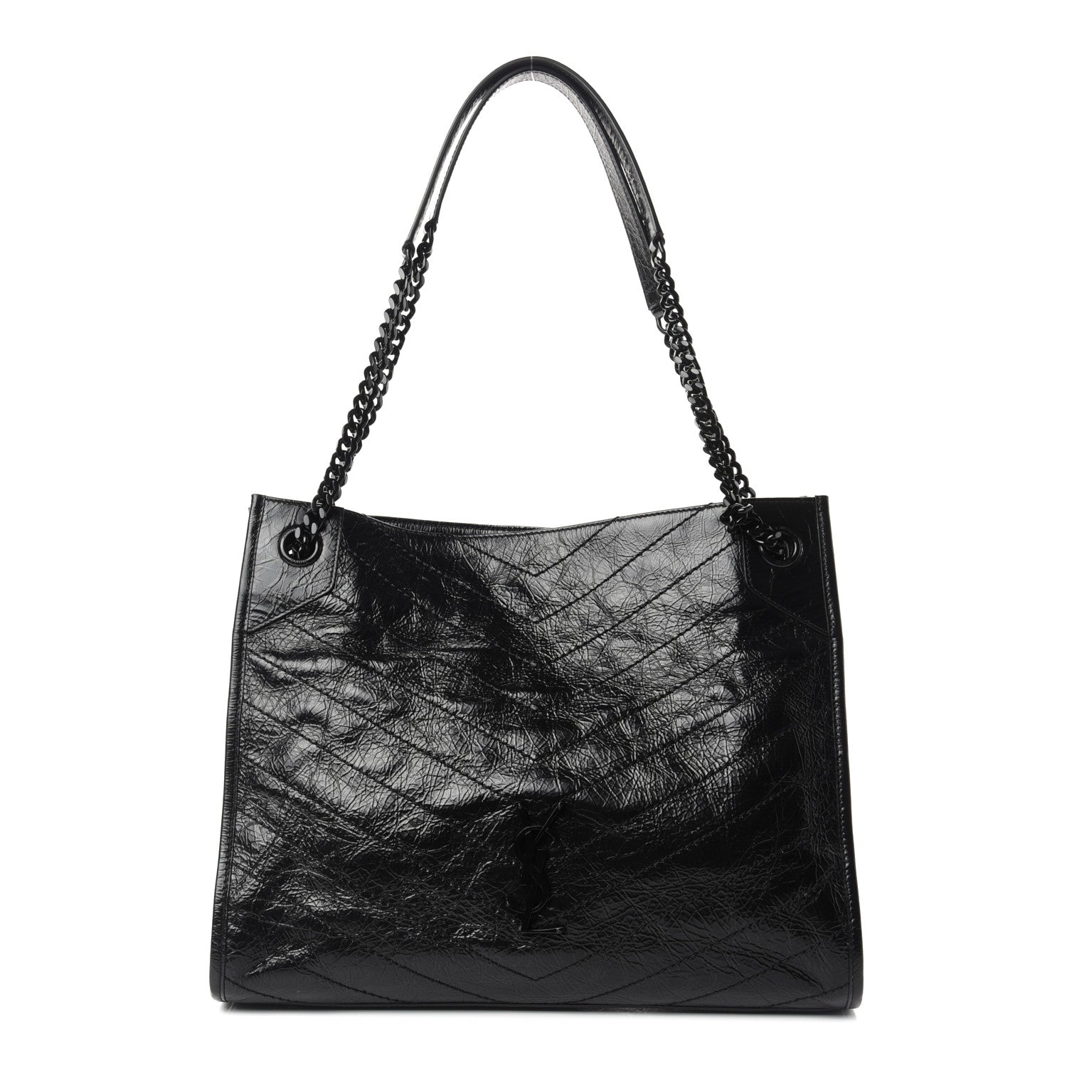 Saint Laurent Crinkled Calfskin Matelasse Monogram Medium Niki Shopper Tote Black 1 of 9