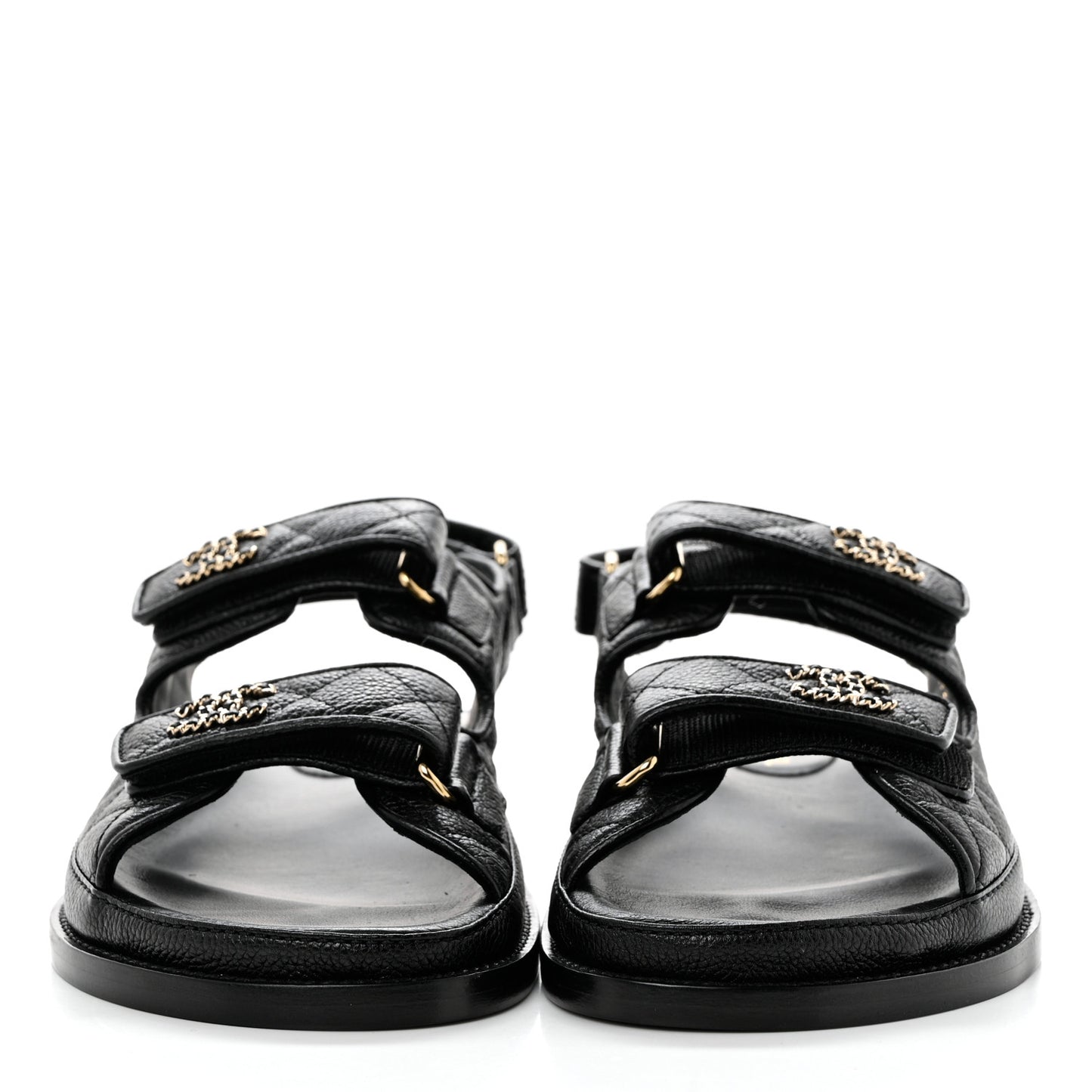 Grained Calfskin Velcro Dad Sandals 38 Black