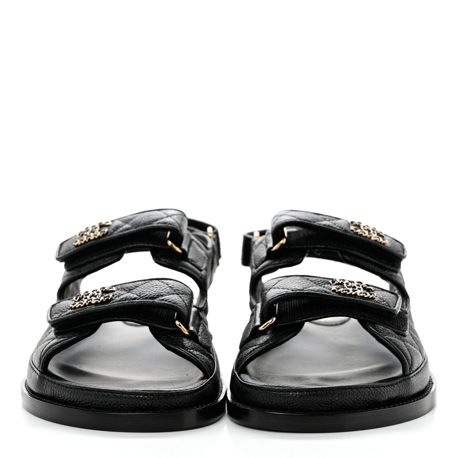 Chanel Grained Calfskin Velcro Dad Sandals 38 Black 2 of 9