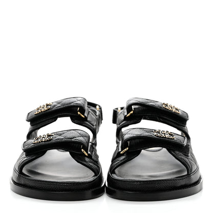 Chanel Grained Calfskin Velcro Dad Sandals 38 Black 2 of 9