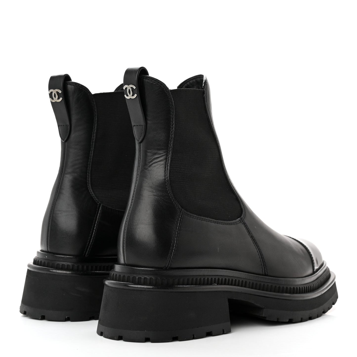 Calfskin Patent Cap Toe Ankle Boots 36 Black