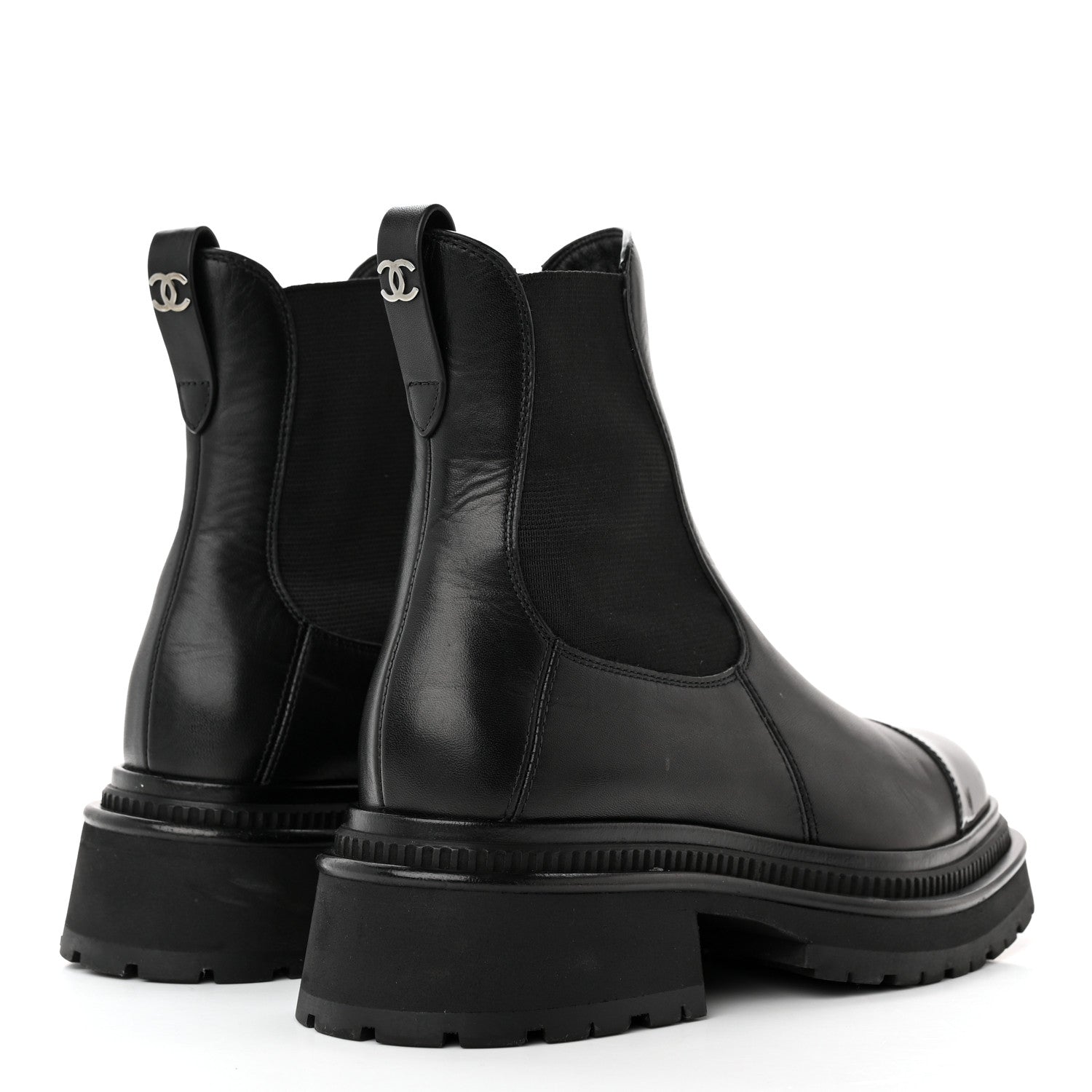 Chanel Calfskin Patent Cap Toe Ankle Boots 36 Black 4 of 13