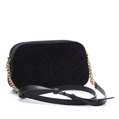 Gucci Velvet Matelasse Small GG Marmont Chain Shoulder Bag Black 2 of 10