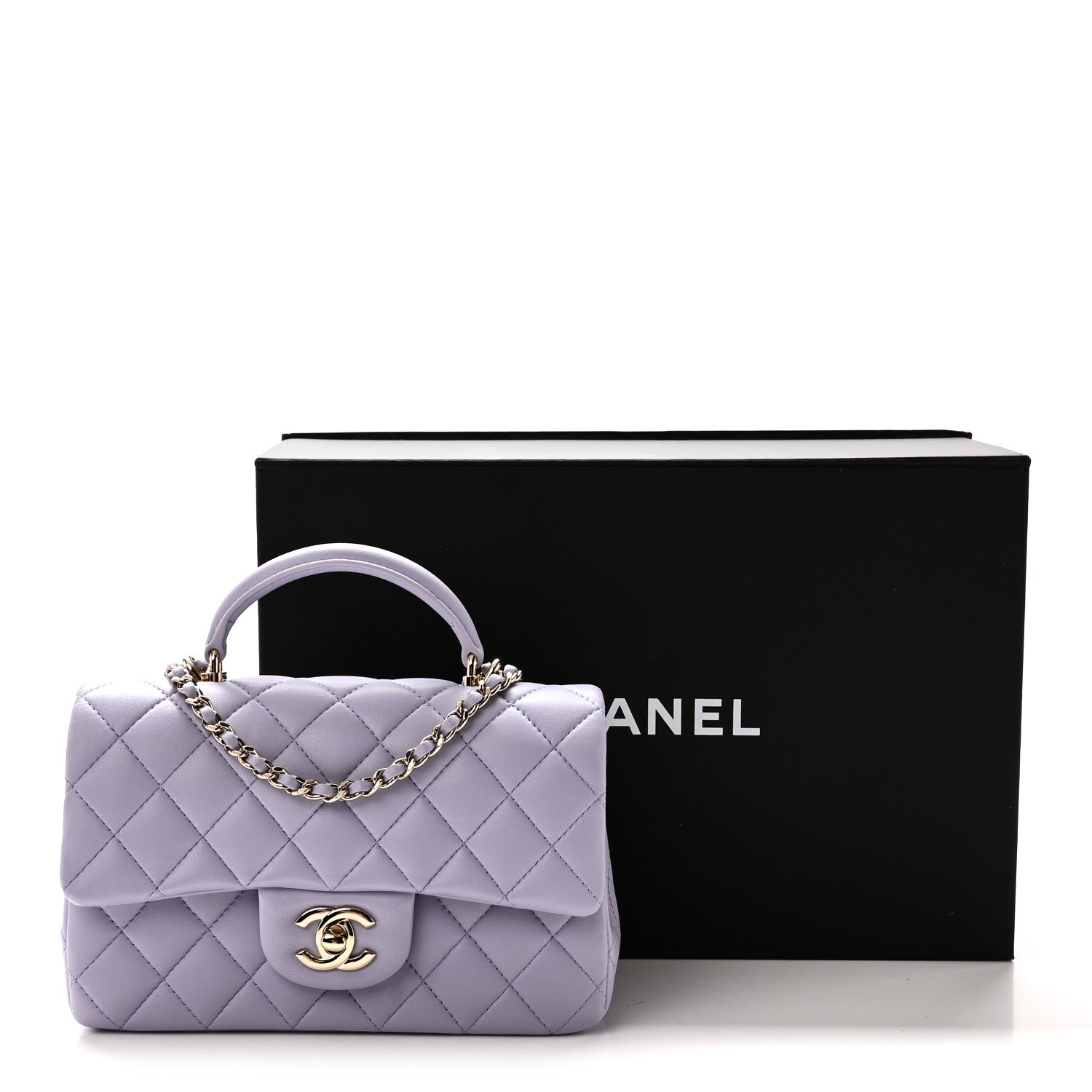 Chanel Lambskin Quilted Mini Top Handle Rectangular Flap Light Purple 11 of 11