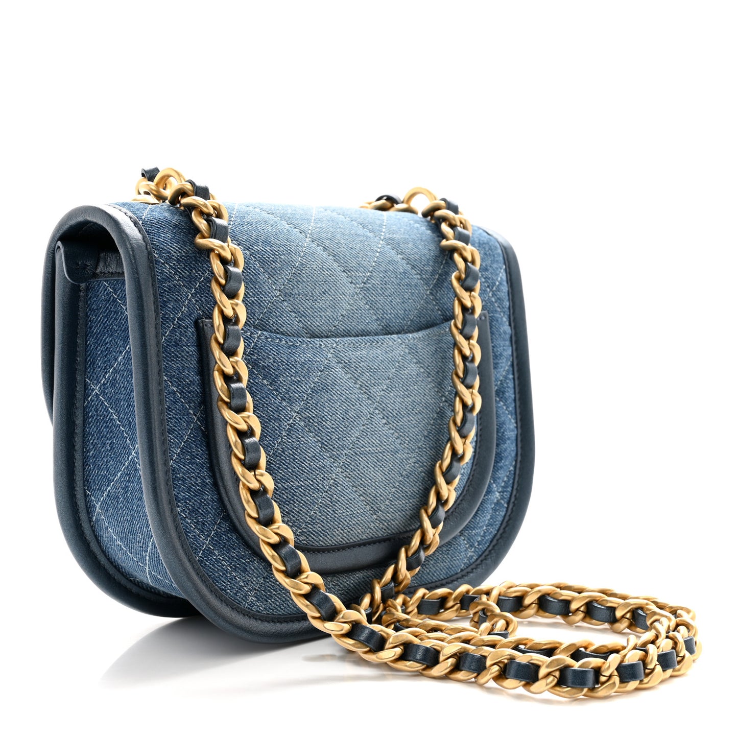Washed Denim Quilted Small Messenger Flap Blue