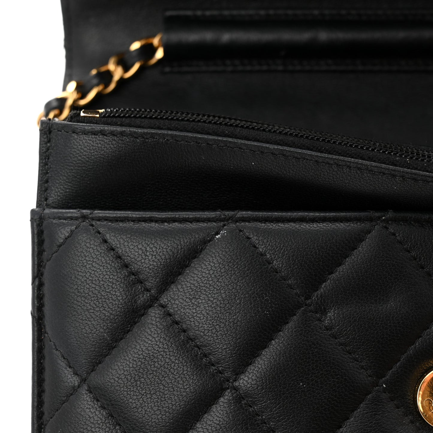 Lambskin Quilted Enamel Coco Casino Wallet On Chain WOC Black