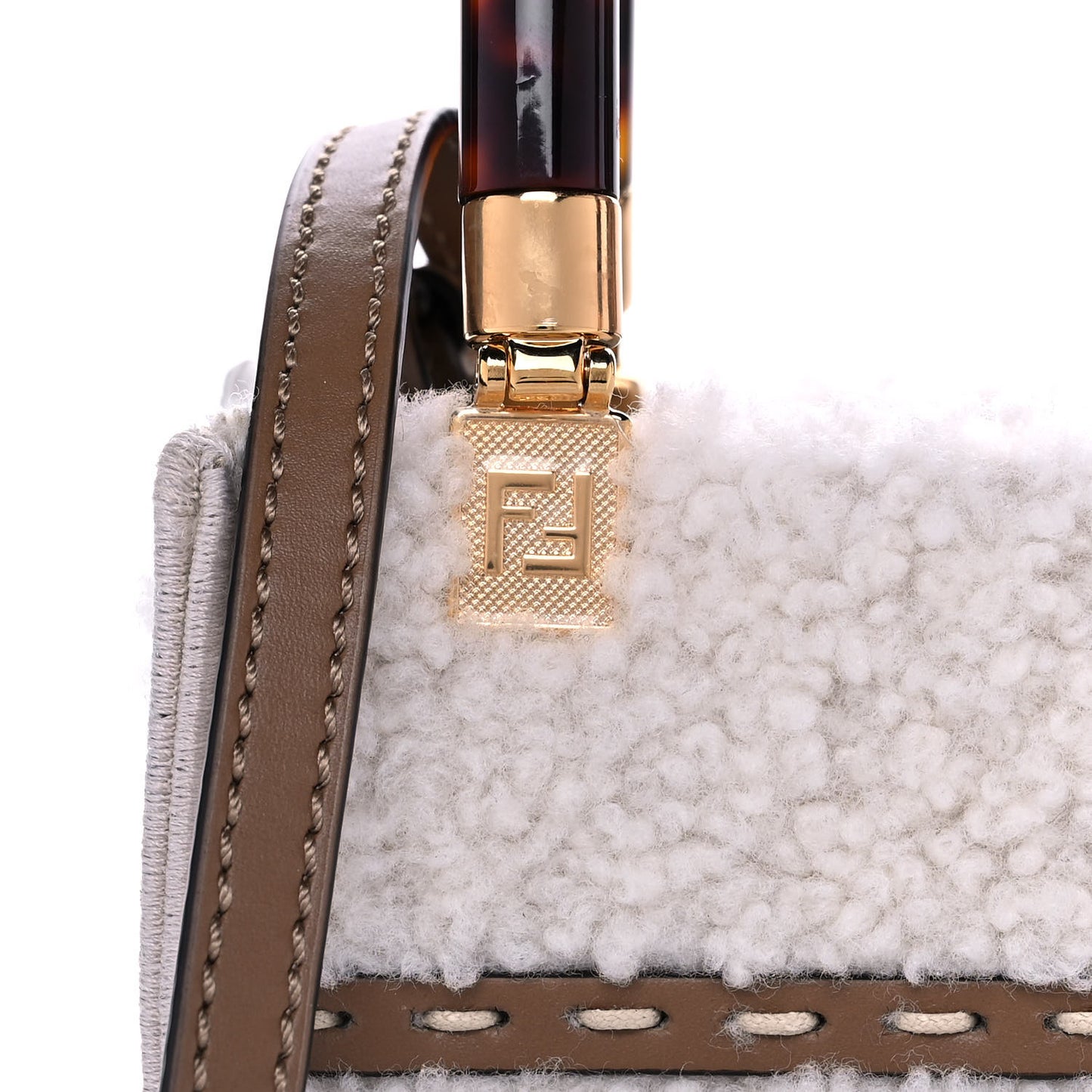 Shearling Vitello King Plexiglass Logo Mini Fendi Sunshine Shopper Tote White