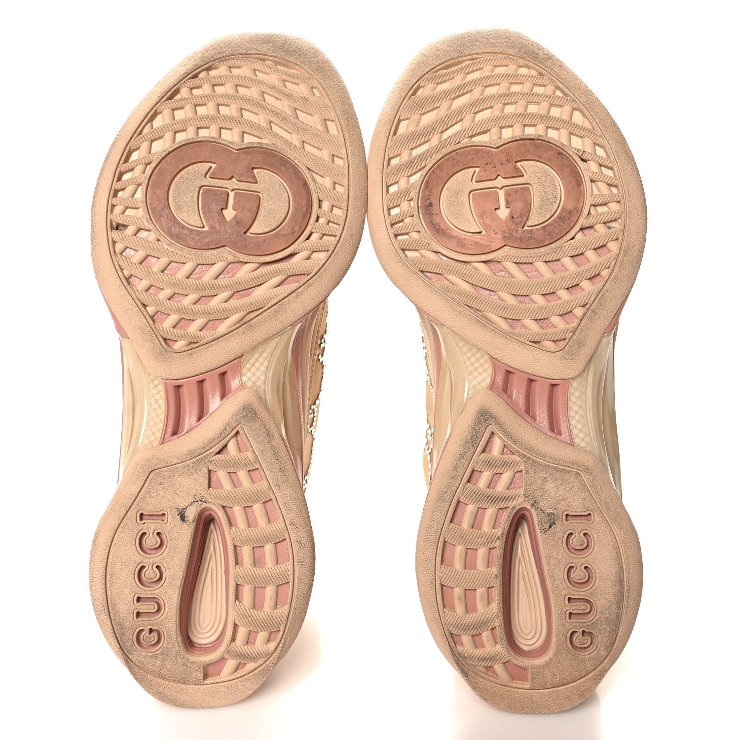 Gucci Tela Retino Mesh Crystal Suede GG Monogram Womens Gucci Run Sneakers 38.5 Light Powder Skin Rose Silver 6 of 9