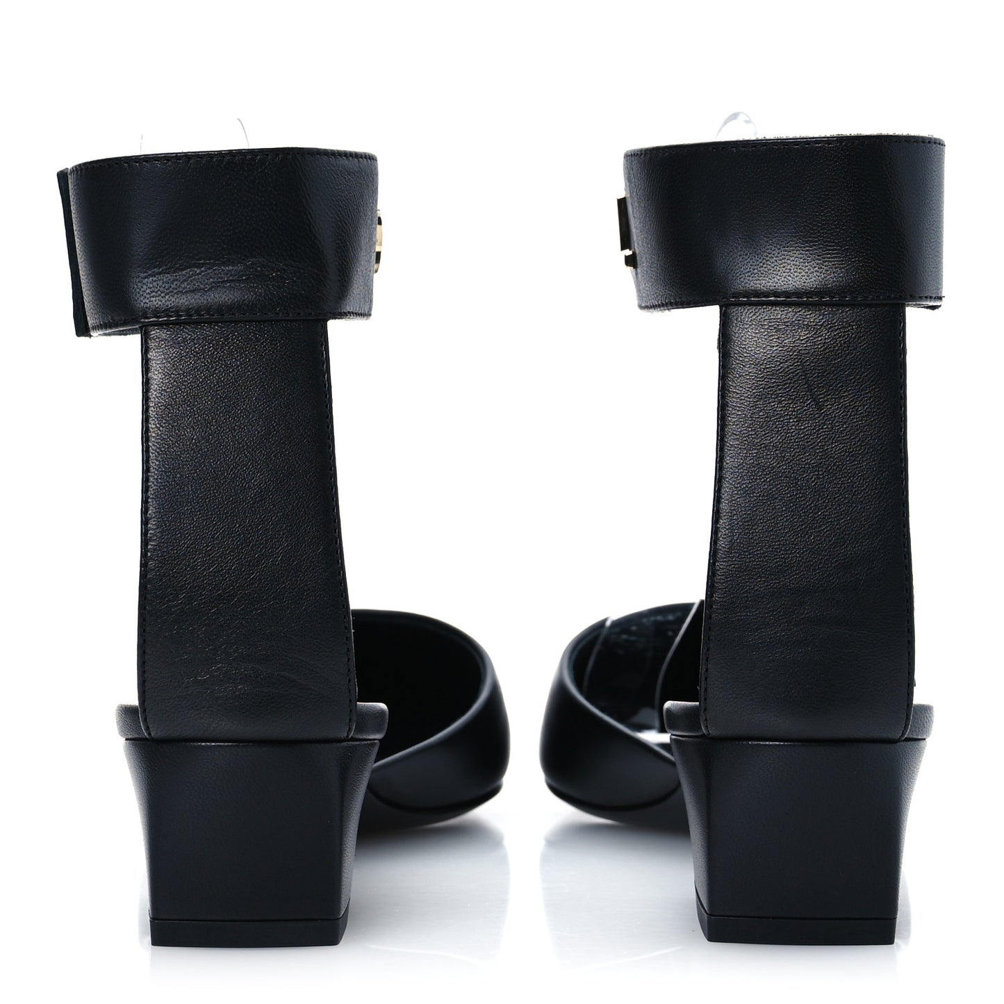 Lambskin Grosgrain Cap Toe Logo Ankle Strap Pumps 36.5 Black