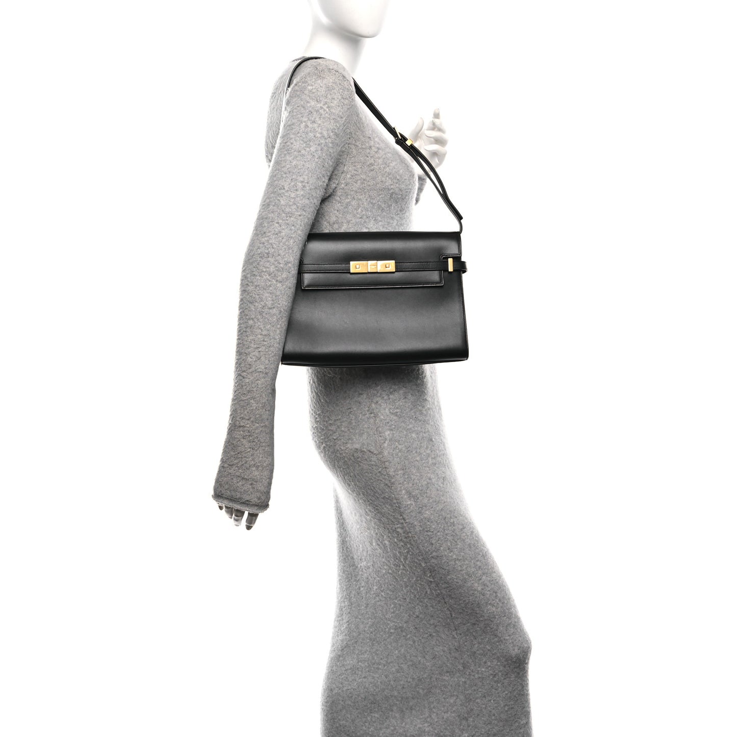 Smooth Calfskin Manhattan Shoulder Bag Black