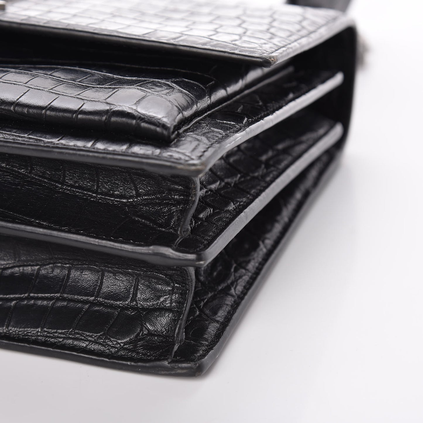 Calfskin Crocodile Embossed Medium Monogram Sunset Black