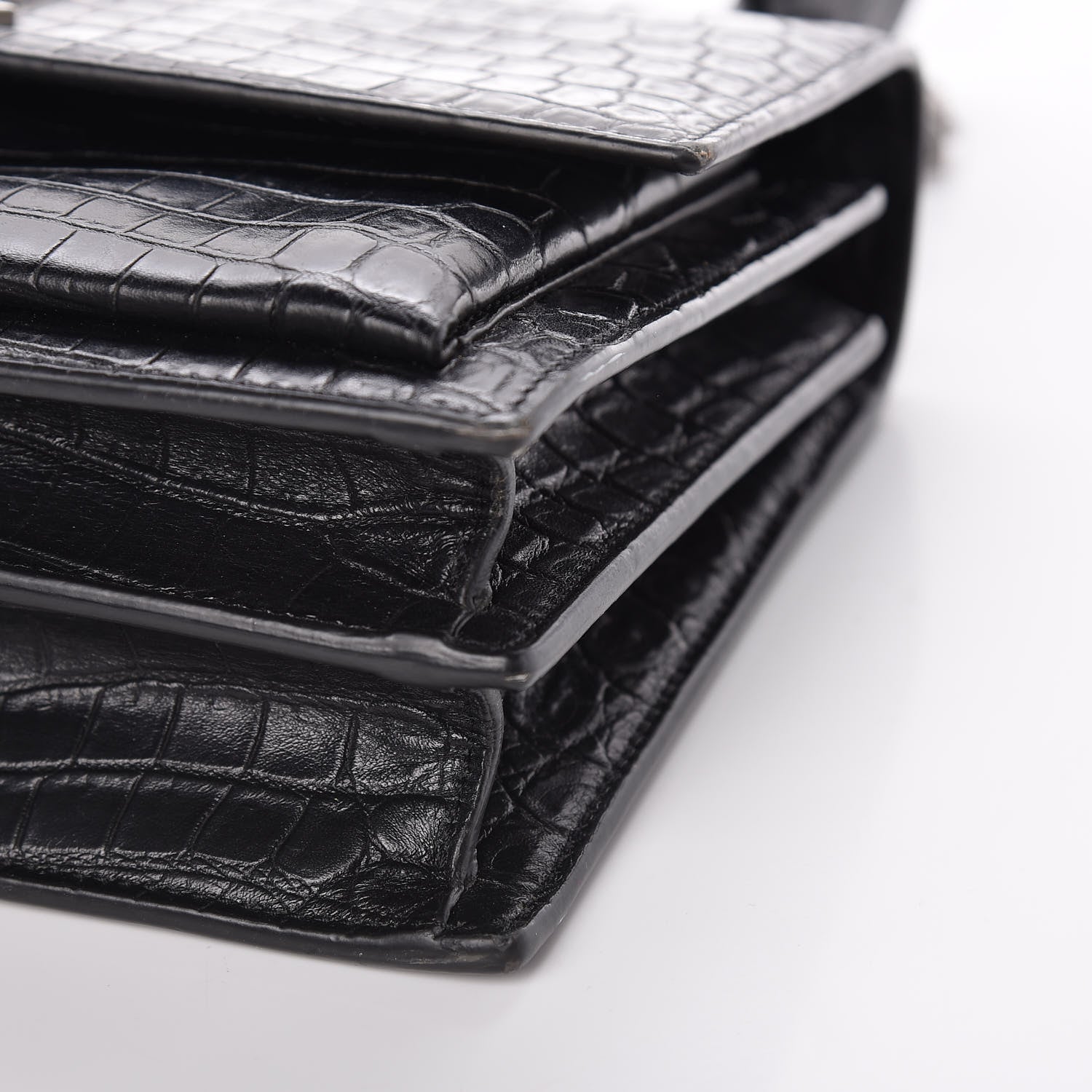Saint Laurent Calfskin Crocodile Embossed Medium Monogram Sunset Black 9 of 9