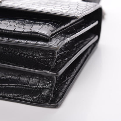 Saint Laurent Calfskin Crocodile Embossed Medium Monogram Sunset Black 9 of 9
