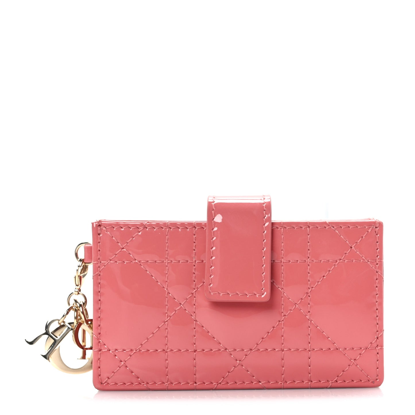 Patent Cannage Lady Dior 5-Gusset Card Holder Pink