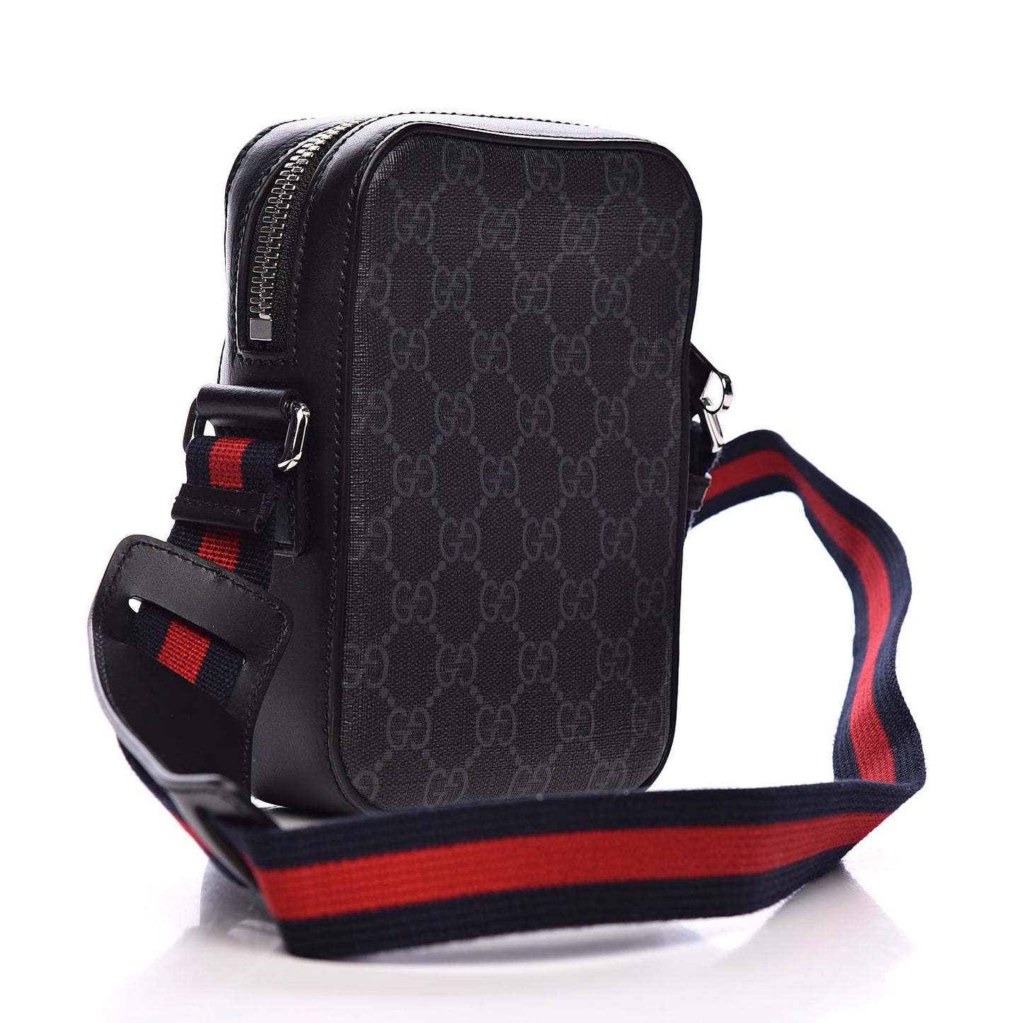 GG Supreme Monogram Appia Calfskin Web Small Camera Messenger Bag Black Grey