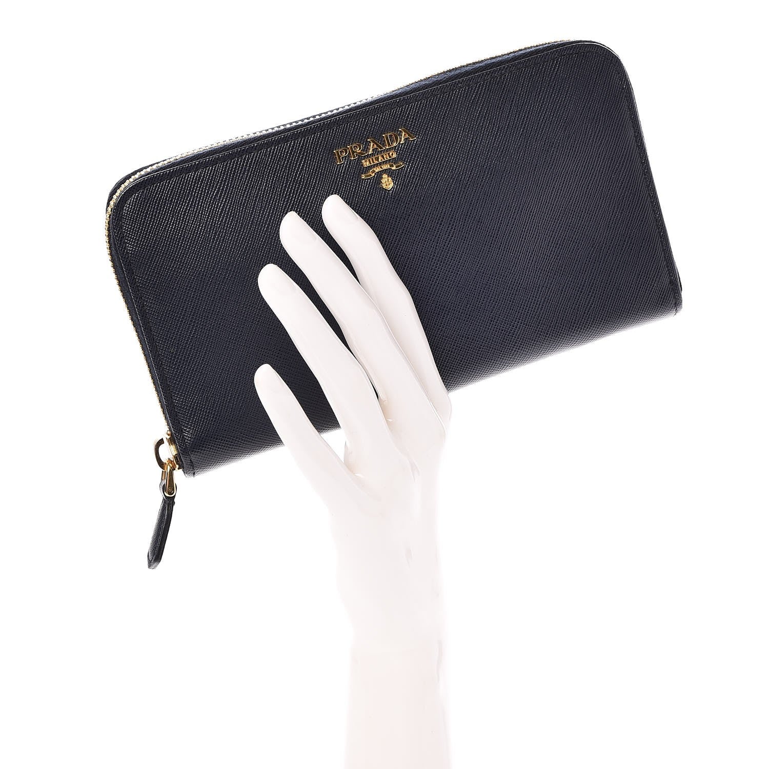 Prada Saffiano Metal Zip Around Wallet Baltico 2 of 8