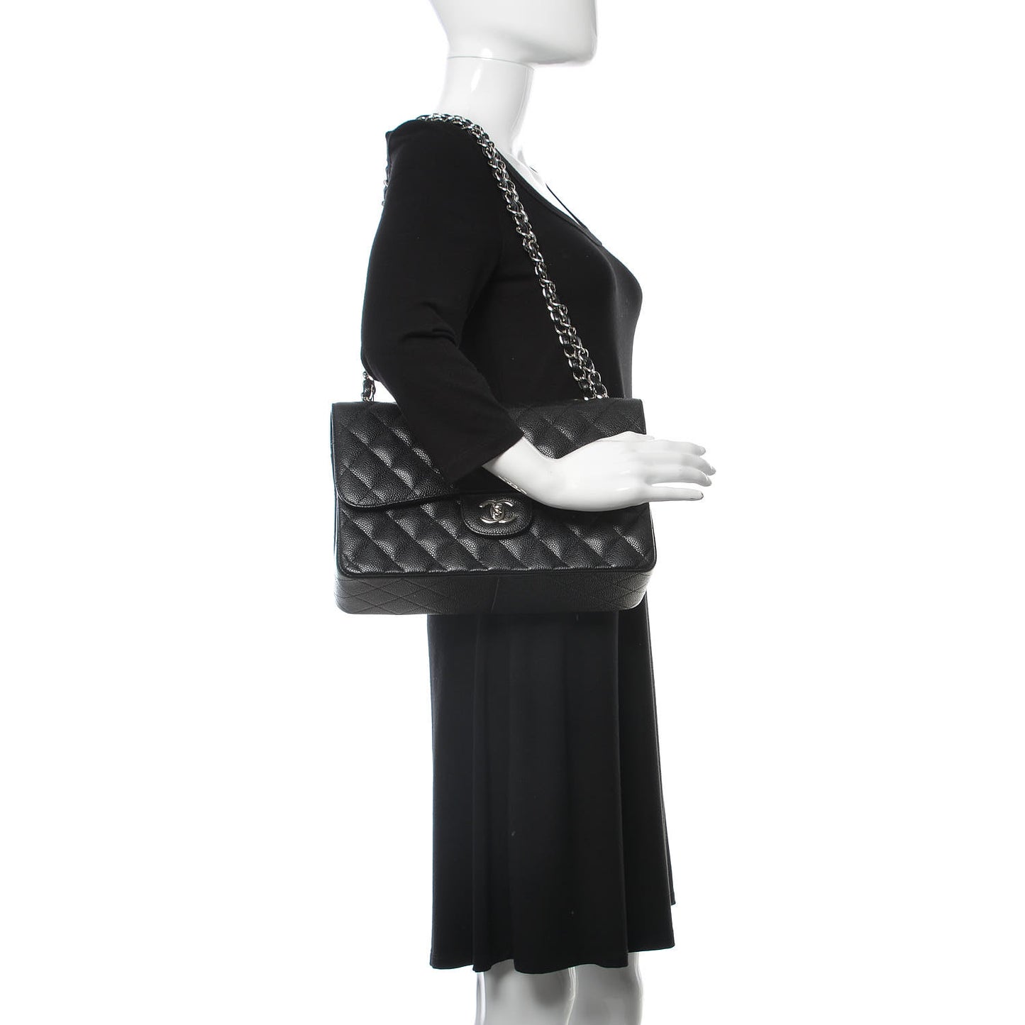 Caviar Quilted Jumbo Double Flap Black