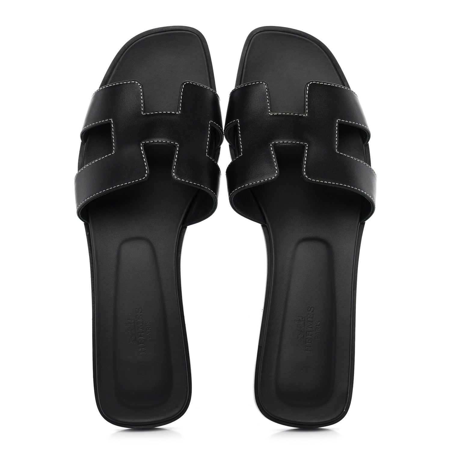 Hermes Box Calfskin Oran Sandals 41 Black 2 of 10