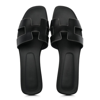 Hermes Box Calfskin Oran Sandals 41 Black 2 of 10
