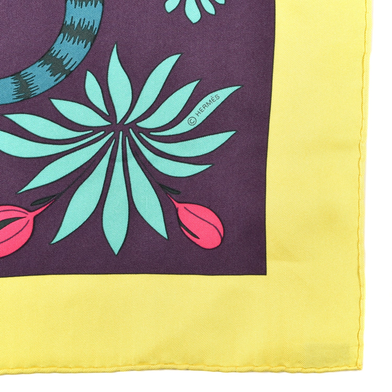 Hermes Silk Les Leopards Scarf 90 Jaune Vif Marine Canard 4 of 5