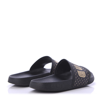 Gucci X SEGA Supreme Canvas GUCCY Stars Womens Slide Sandals 35 Black Gold 4 of 8