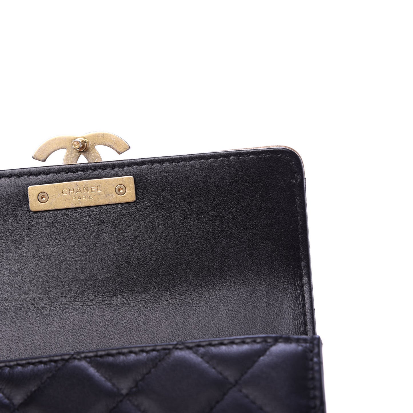 Lambskin Quilted Medium CC Chic Flap Wallet Black Gold