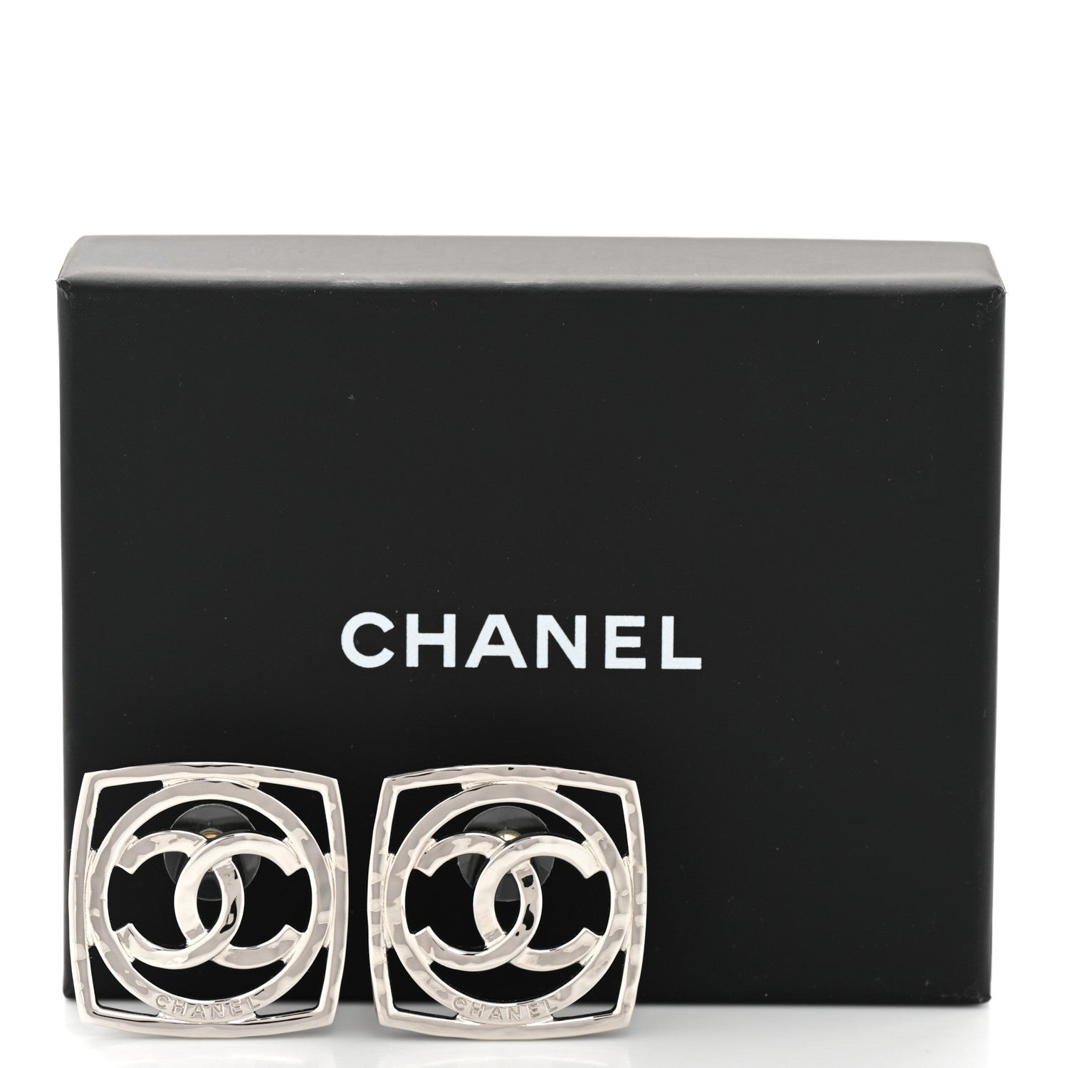 Chanel Metal Square CC Earrings Silver 5 of 5