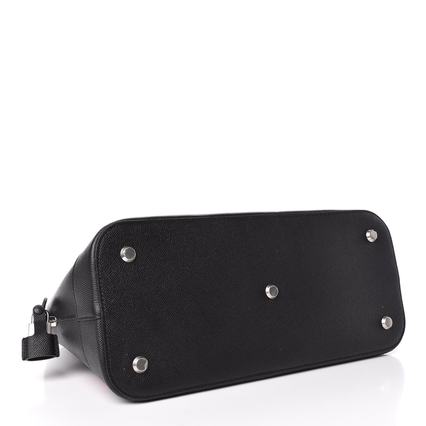 Signature Grained Calfskin Logo M Ville Top Handle Bag Black Rose Shocking