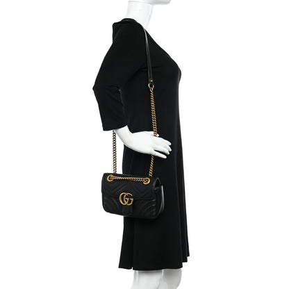 Gucci Calfskin Matelasse Mini GG Marmont Shoulder Bag Black 2 of 11