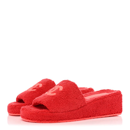 Chanel Terry CC Flat Mules Sandals 39 Dark Red Orange 3 of 8
