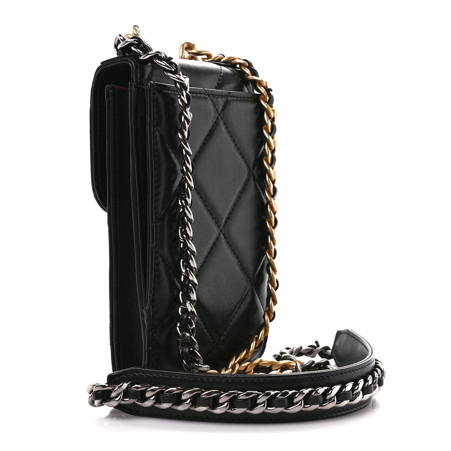 Chanel Lambskin Quilted Chanel 19 Phone Holder With Chain Black 4 of 15