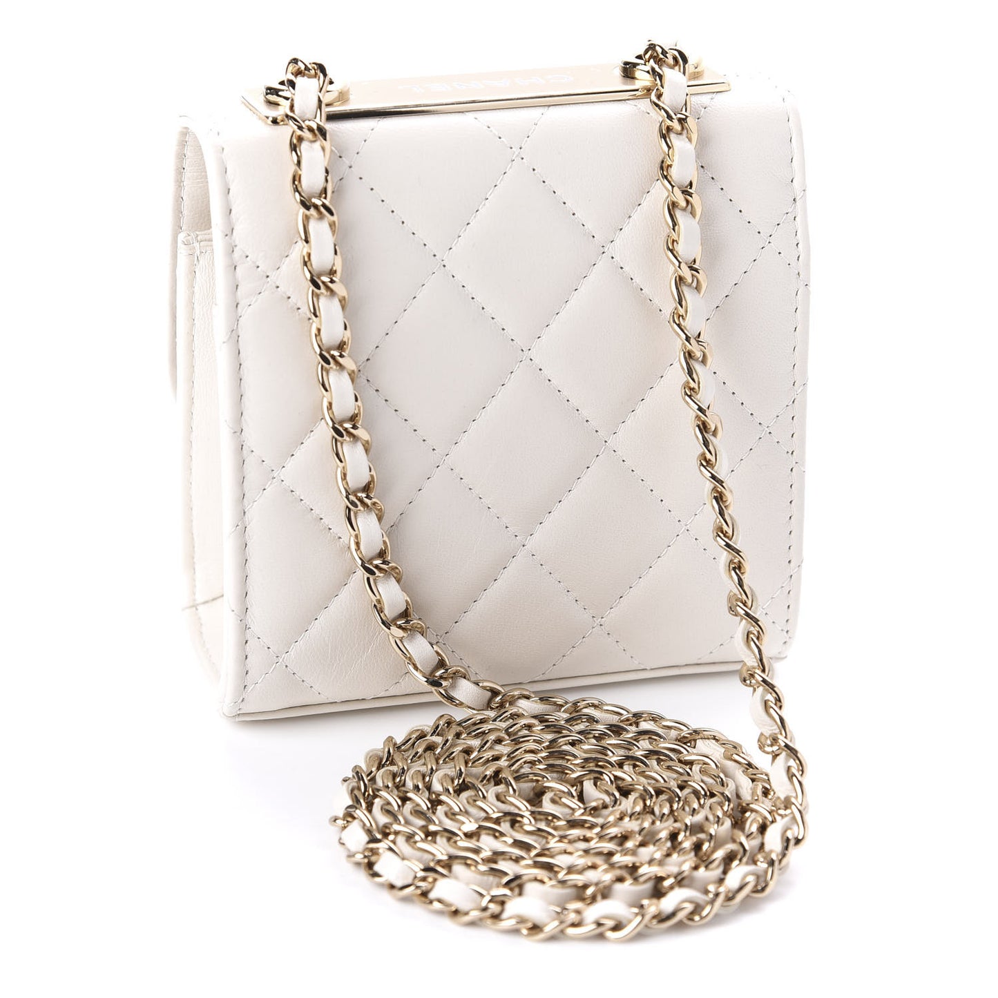 Lambskin Quilted Mini Trendy CC Clutch With Chain Ecru
