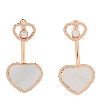 Chopard 18K Rose Gold Diamond Mother of Pearl Floating Happy Hearts Drop Earrings 1 of 5
