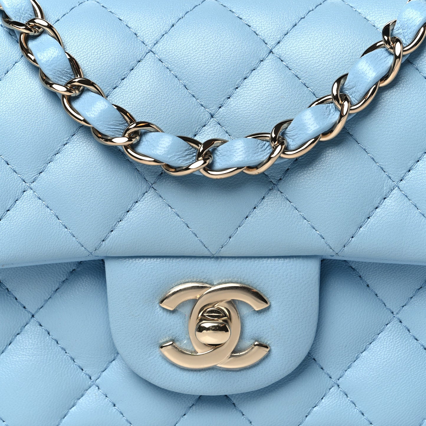 Lambskin Quilted Mini Rectangular Flap Light Blue
