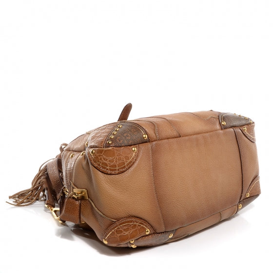 Prada Cervo Patchwork Fringe Dome Satchel Naturale 5 of 11
