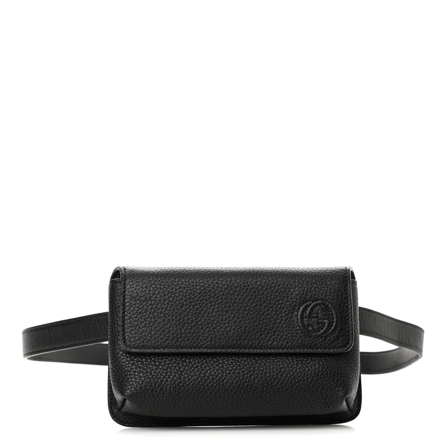 Pebbled Calfskin Soho Flap Belt Bag Black