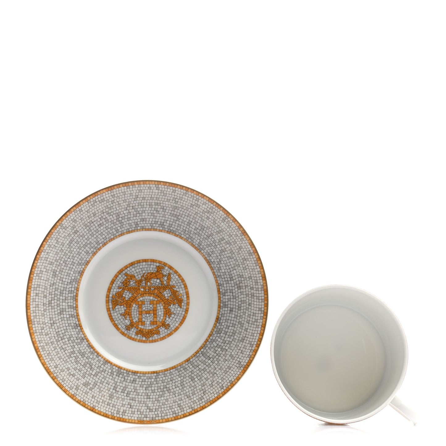 Porcelain Mosaique Au 24 Gold Breakfast Cup And Saucer Set Of 2